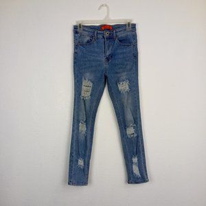 Wax Butt I Love You Jeans Juniors Size 1/25 Mid Rise Skinny Stretch Distressed